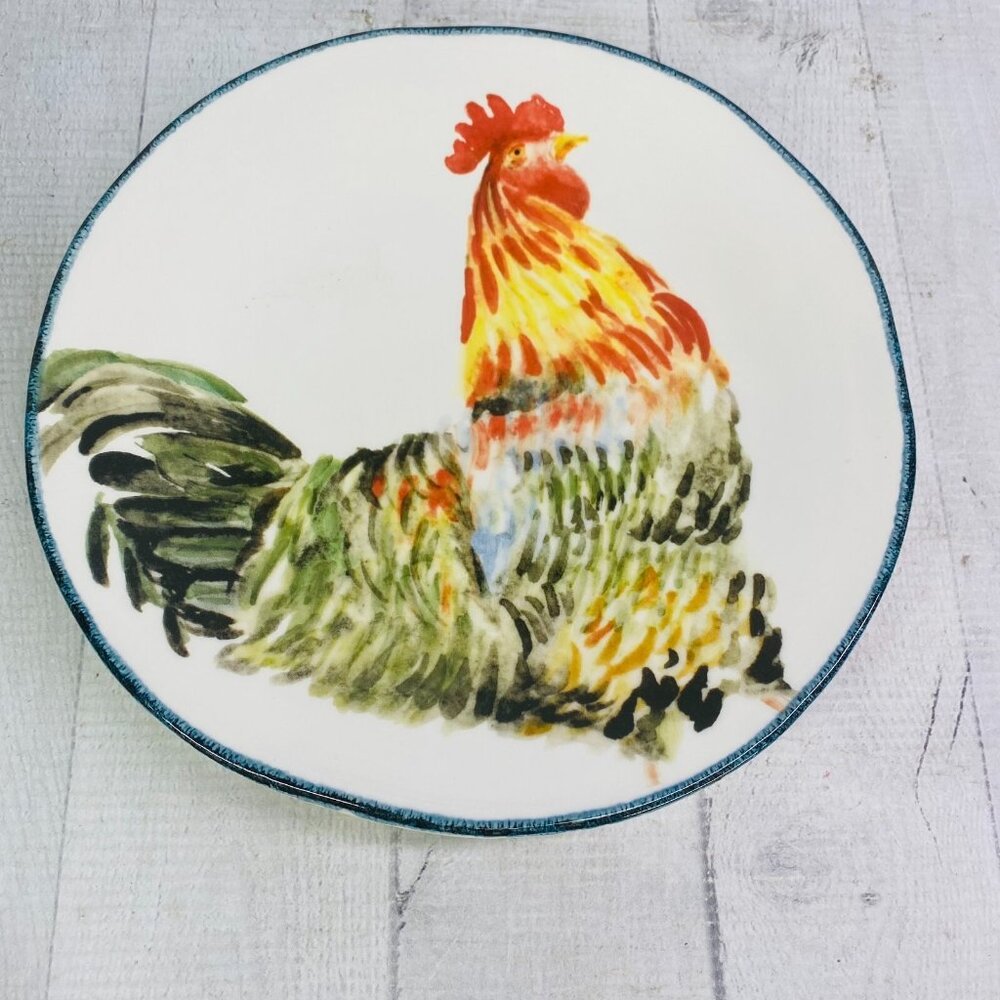 Southern Living ROOSTER Chicken Hand Crafted Italy Farmhouse Lunch Plate Set 5 - Picture 10 of 16